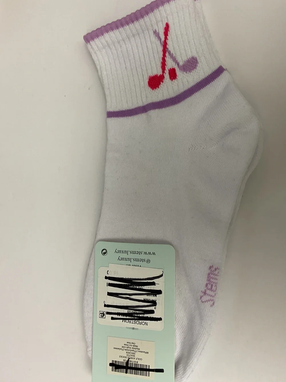 STEMS WOMENS COTTON ANKLE SOCKS GOLF PATTERN WHITE WITH MAUVE OS NWT